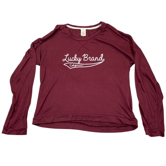 Lucky Brand Womens T-Shirt XL Long Sleeve V-Neck Crew Neck Red Casual Pullover - Picture 1 of 7